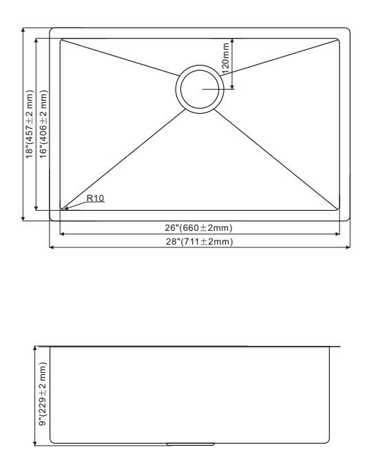 OEM HU2818S 28* 18* 10 inch undermount single sink bowl Stainless Steel Kitchen Sink 