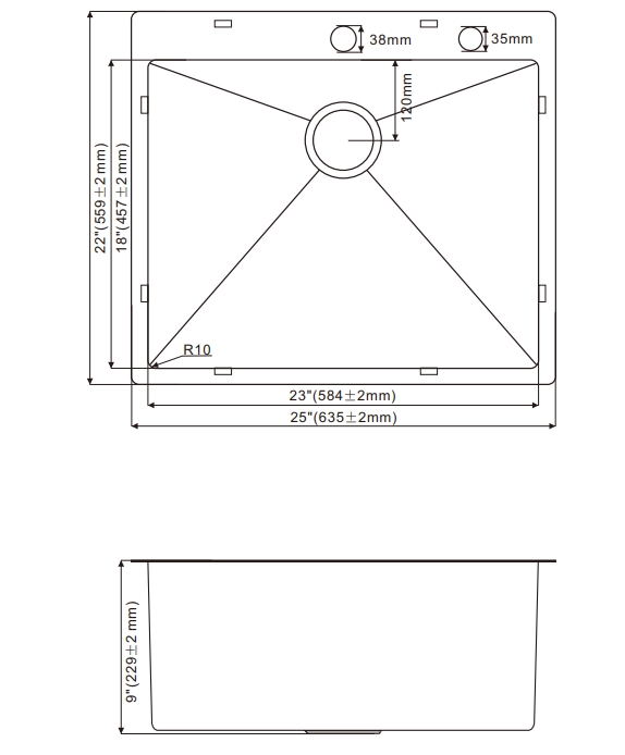 OEM HT2522S(Black) 25*22*9 inch topmount/drop-in single sink bowl stainless steel kitchen sink 