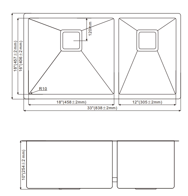 OEM HU3318O 6040 33* 18* 10 inch undermount double sink bowl Stainless Steel Kitchen Sink 