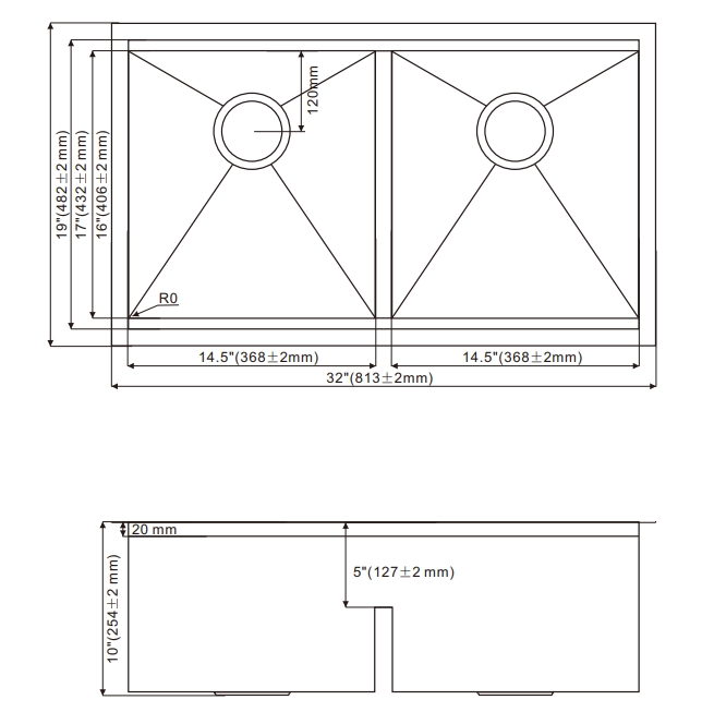 OEM 3219D 32* 19* 10 inch undermount double sink bowl stainless steel workstation sink for kitchen/hotel