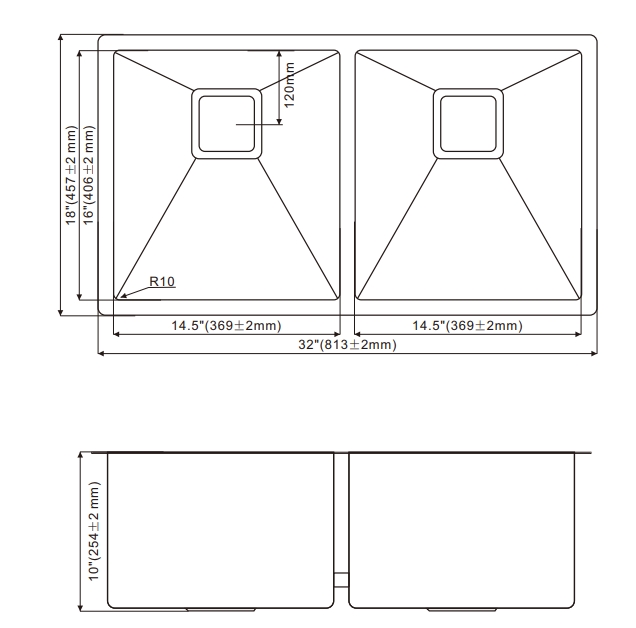 OEM HU3218H(Black) 32* 18* 10 inch undermount double sink bowl Stainless Steel Kitchen Sink 