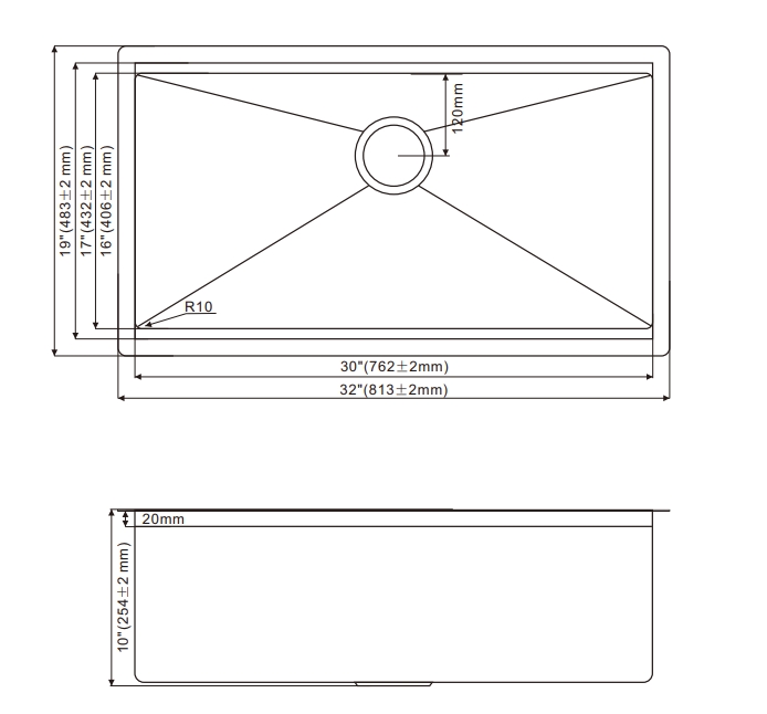 OEM 3219S 32* 19* 10 inch undermount single sink bowl stainless steel workstation sink