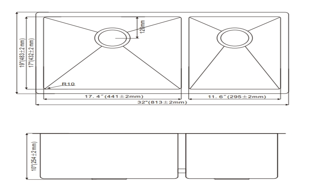 OEM HU3219O(Black) 32* 19* 10 inch handmade undermount double sink bowl stainless steel kitchen sink 