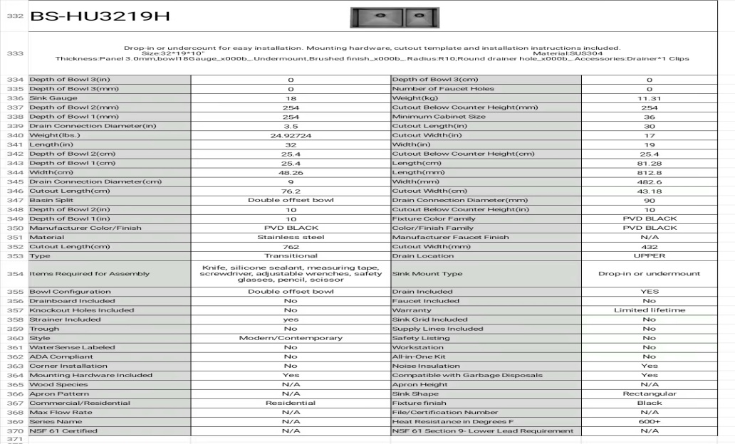 OEM HU3219O 32* 19* 10 inch  SUS304 undermount double sink bowl stainless steel kitchen sink 