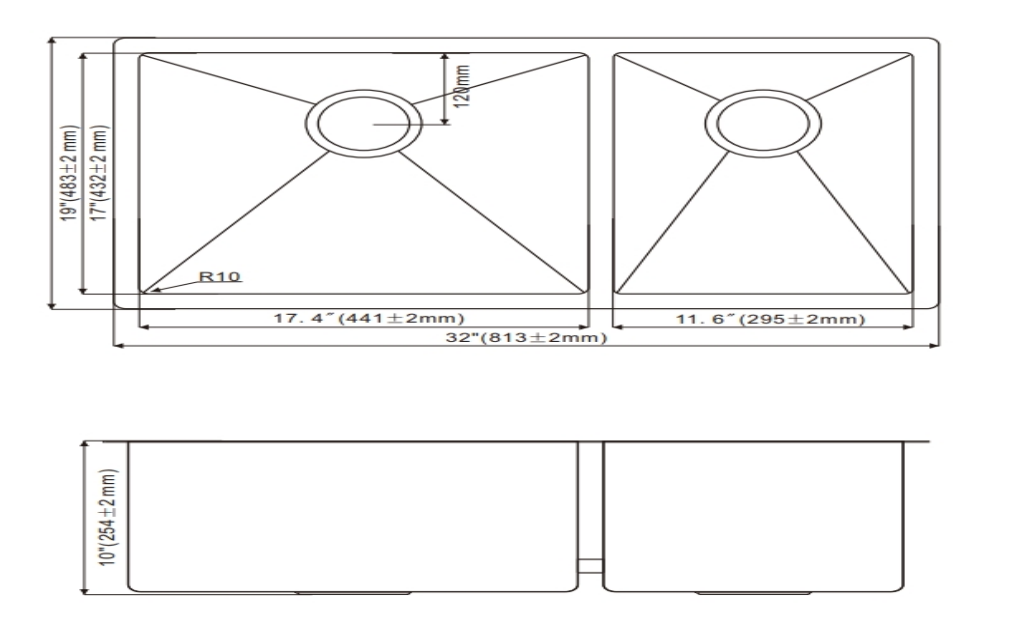 OEM HU3219O 32* 19* 10 inch  SUS304 undermount double sink bowl stainless steel kitchen sink 