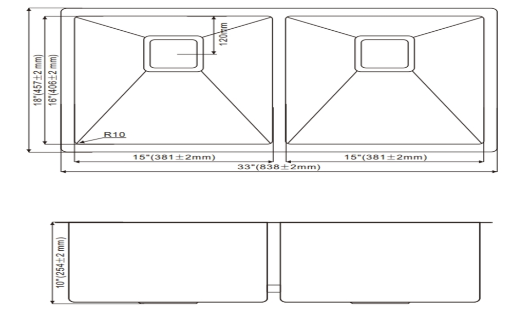 OEM HU3318H 33* 18* 10 inch undermount double sink bowl stainless steel kitchen sink 