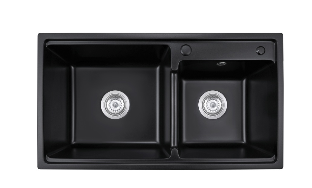 OEM BLM-GT8045D1 31*18*9 inch topmount double sink bowls black quartz sink for kitchen