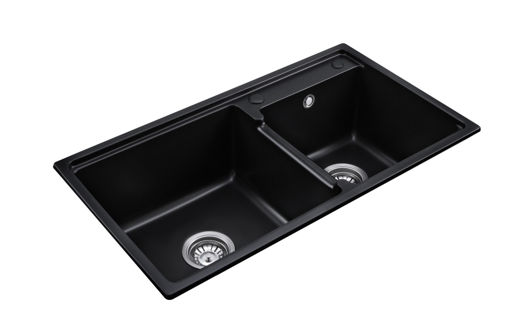 OEM BLM-GT8045D1 31*18*9 inch topmount double sink bowls black quartz sink for kitchen