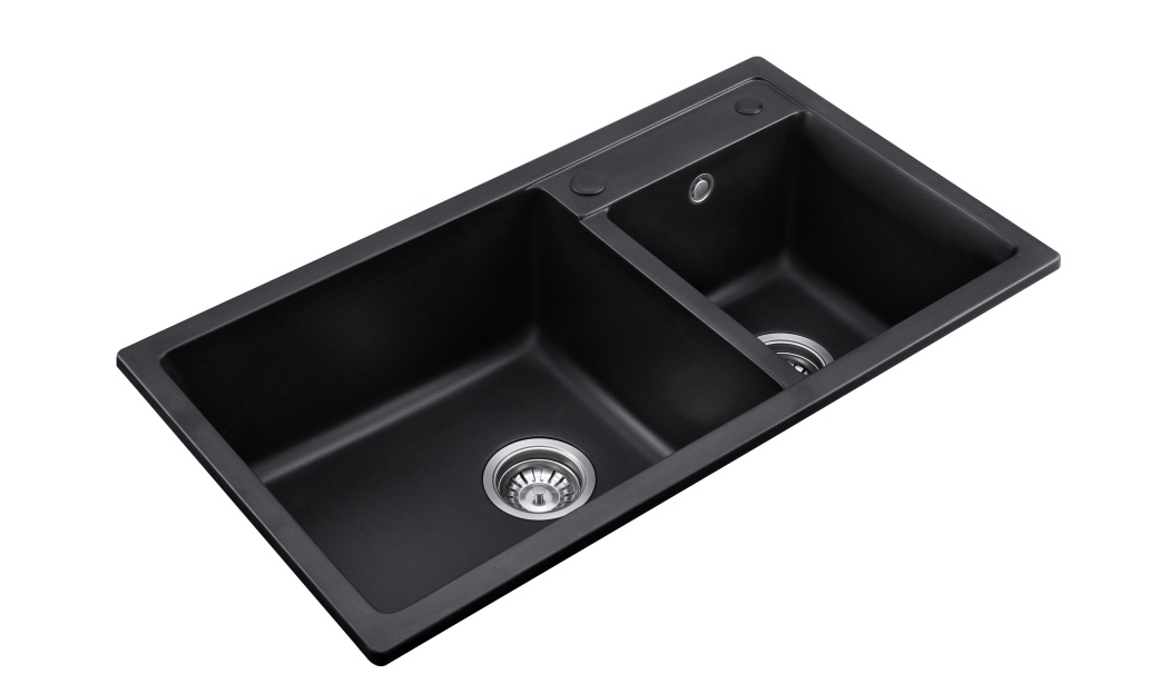 OEM BLM-GT8145D 32*18*8 inch topmount double sink bowls black quartz sink for kitchen