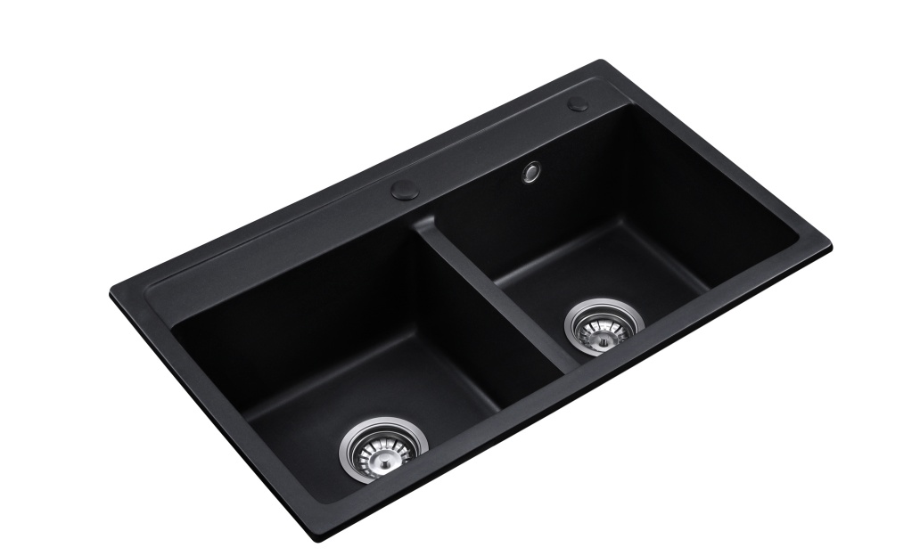 OEM BLM-GT7947D 31*19*8 inch topmount double sink bowls black quartz sink for kitchen