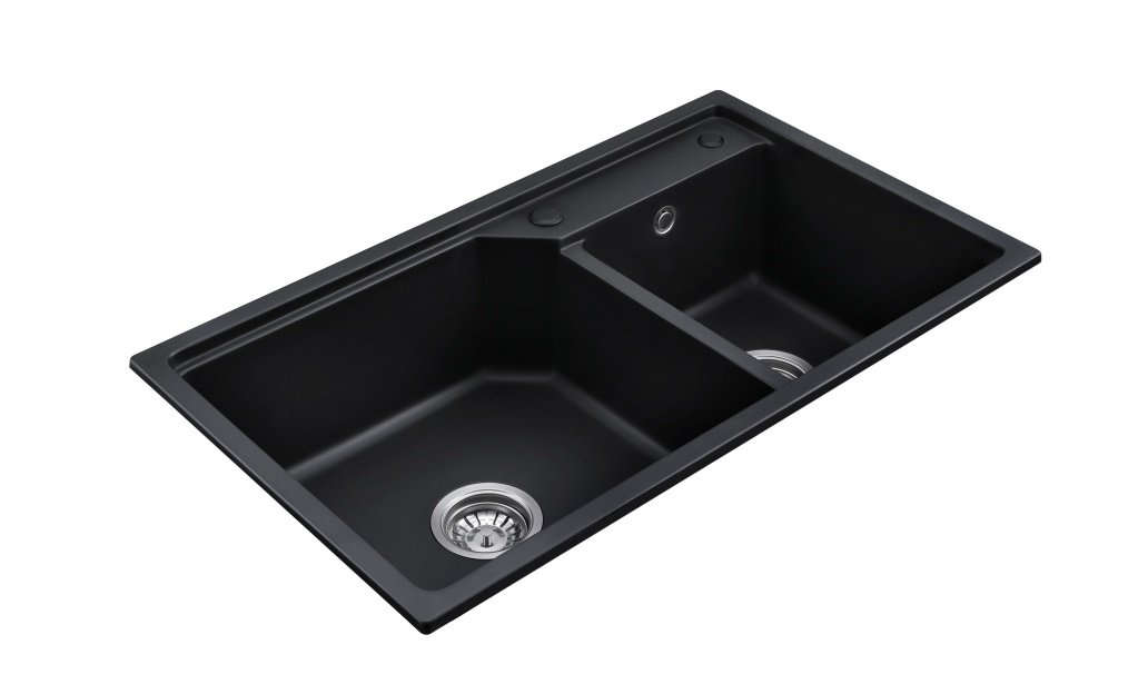 OEM BLM-GT8047D 31*19*9 inch topmount double sink bowls black quartz sink for kitchen